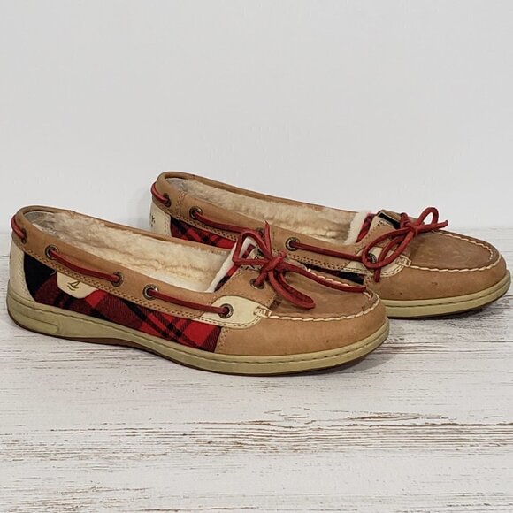 Sperry  Top-Sider  Red Plaid & Leather Loafers  Women's Size 9M - Picture 1 of 6